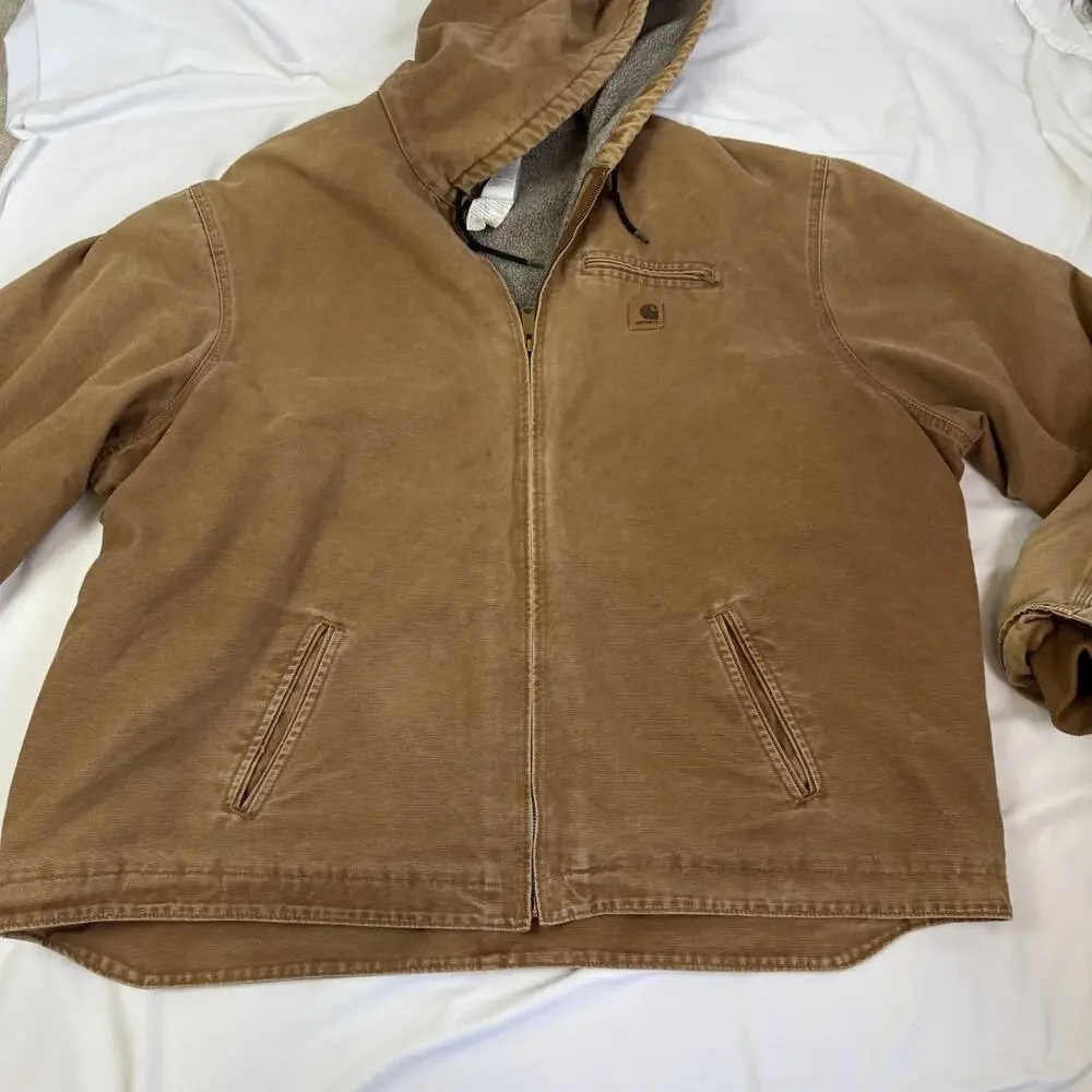 2006 Carhartt 4XL Tall Hooded Jacket Sierra Sherpa Lined J141 Tan BRN Brown Mens